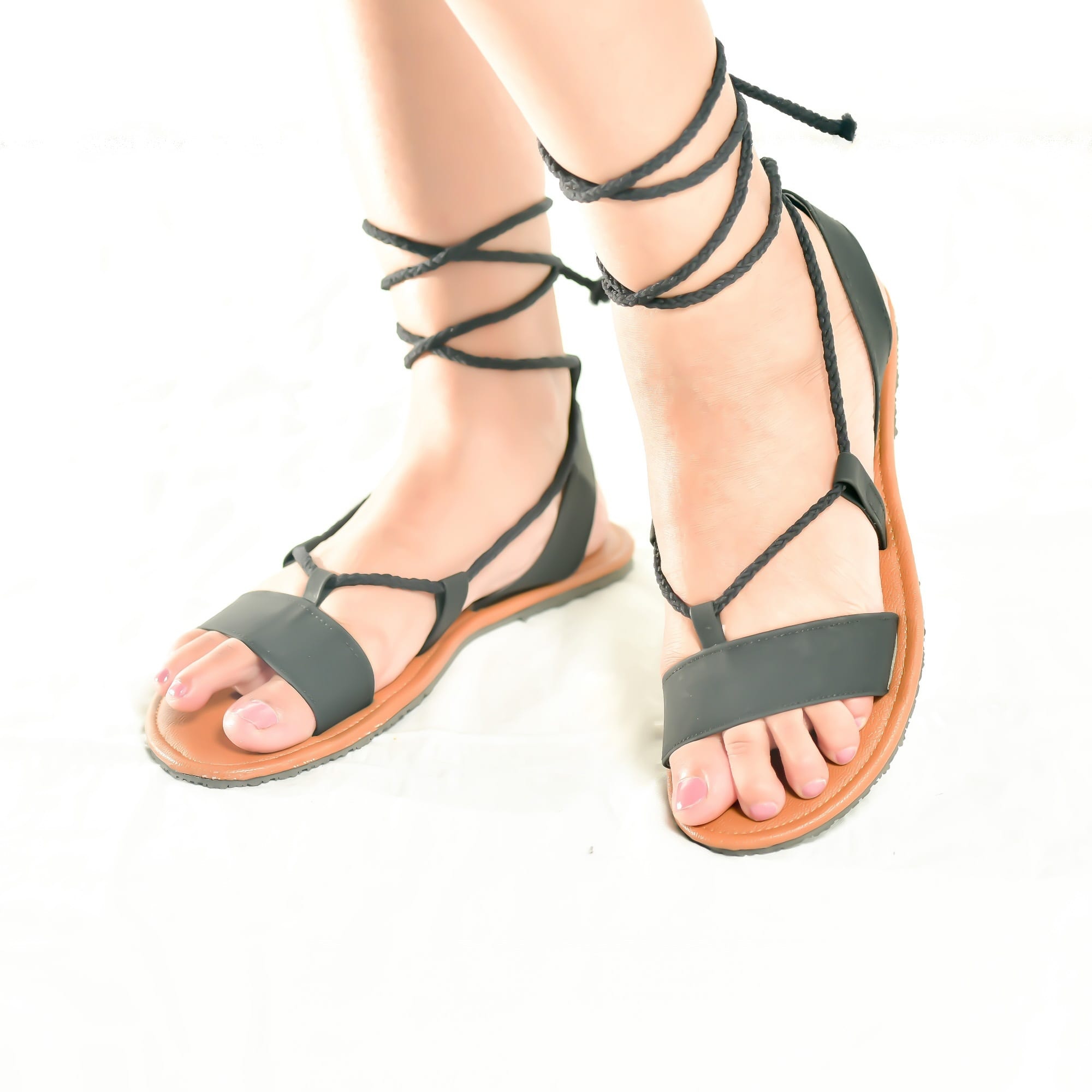 Black Slip-on Tie-up Sandals