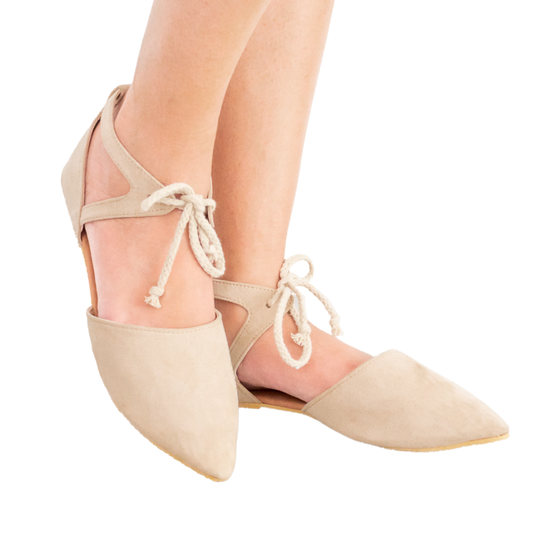 Nude Lace-up Court Shoes –