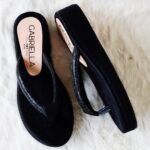 Platform Slipper With Stone Strap Black